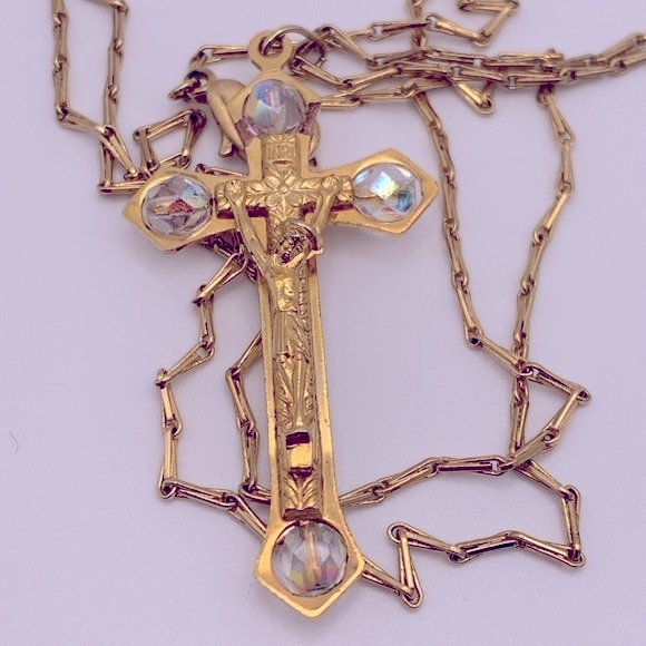 💝 Italian Golden Chain Necklace Cross Pendant - Vintage - Picture 2 of 5